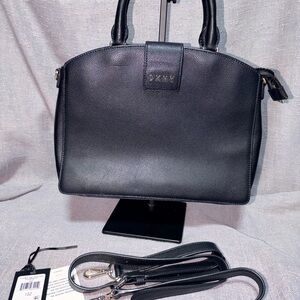 DKNY Black Leather Dome Satchel with Removable Strap